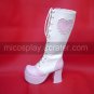 Handmade Pink and White PU Leather 9cm High Heel Sweet Lolita Boots with Heart Pattern