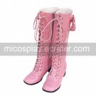 Handmade Pink PU Leather 4.5cm High Heel Sweet Lolita Boots with Bow