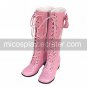 Handmade Pink PU Leather 4.5cm High Heel Sweet Lolita Boots with Bow