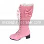 Handmade Pink PU Leather 4.5cm High Heel Sweet Lolita Boots with Bow