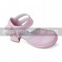 Handmade Pink PU Leather 4.5cm High Heel Sweet Lolita Shoes with Handmade Double Belts