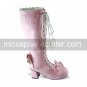 Handmade Pink PU Leather 6.3cm High Heel Princess Lolita Boots with Pom-pom