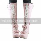 Handmade Pink PU Leather 7.5cm High Heel Sweet Lolita Boots