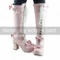 Handmade Pink PU Leather 7.5cm High Heel Sweet Lolita Boots