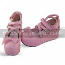 Handmade Pink PU Leather 7cm Wedge Sweet Lolita Shoes with Bow