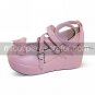 Handmade Pink PU Leather 7cm Wedge Sweet Lolita Shoes with Bow