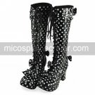 Handmade Polka Dots PU Leather 7.5cm High Heel Princess Lolita Boots
