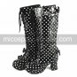 Handmade Polka Dots PU Leather 7.5cm High Heel Princess Lolita Boots