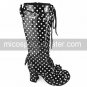 Handmade Polka Dots PU Leather 7.5cm High Heel Princess Lolita Boots