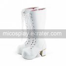 Handmade Pure White PU Leather 7.5cm High Heel Country Lolita Boots