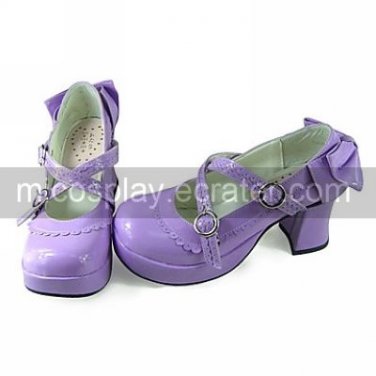 Handmade Purple PU Leather 7.5cm High Heel Casual Lolita Shoes