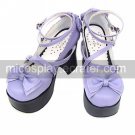 Handmade Purple PU Leather 7.5cm Platform Country Lolita Shoes with Bow