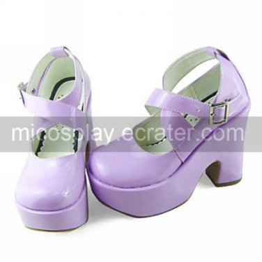 Handmade Purple PU Leather 8cm High Heel Princess Lolita Shoes