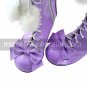 Handmade Purple PU Leather Faux Fur 7cm High Heel Sweet Lolita Boots