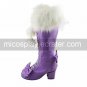 Handmade Purple PU Leather Faux Fur 7cm High Heel Sweet Lolita Boots