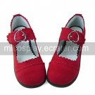 Handmade Red and Beige PU Leather 2cm Flat Casual Lolita Shoes