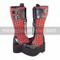 Handmade Red Check Pattern PU Leather 9cm Platform Punk Lolita Boots