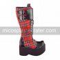 Handmade Red Check Pattern PU Leather 9cm Platform Punk Lolita Boots