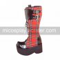 Handmade Red Check Pattern PU Leather 9cm Platform Punk Lolita Boots