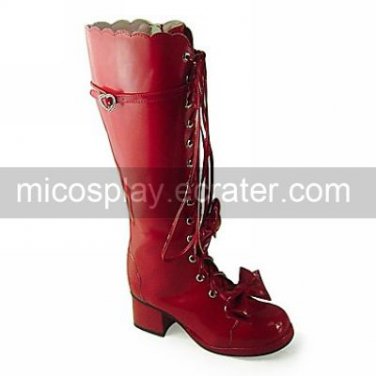 Handmade Red PU Leather 4.5cm Boots Classic Lolita Boots with Bow