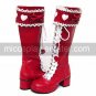 Handmade Red PU Leather 4.5cm High Heel Sweet Lolita Boots