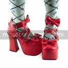 Handmade Red PU Leather 12cm High Heel Sweet Lolita Shoes with Bow