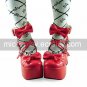 Handmade Red PU Leather 12cm High Heel Sweet Lolita Shoes with Bow