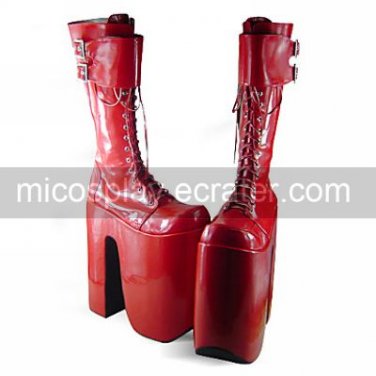 Handmade Red PU Leather 25cn Platform Punk Lolita Boots