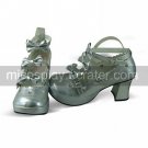 Handmade Silver PU Leather 7.5cm High Heel Sweet Lolita Shoes with Bow