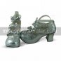 Handmade Silver PU Leather 7.5cm High Heel Sweet Lolita Shoes with Bow