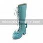 Handmade Sky blue PU Leather 4.5cm High Heel School Lolita Boots