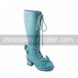Handmade Sky blue PU Leather 4.5cm High Heel School Lolita Boots