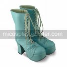 Handmade Sky Blue PU Leather 9cm High Heel Country Lolita Boots