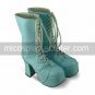 Handmade Sky Blue PU Leather 9cm High Heel Country Lolita Boots