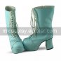 Handmade Sky Blue PU Leather 9cm High Heel Country Lolita Boots