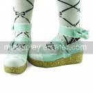 Handmade Sweet Light Green and White PU Leather 5.5cm Wedge Country Lolita Shoes