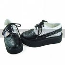 Handmade White and Black PU Leather 5.5cm Platform Punk Lolita Shoes