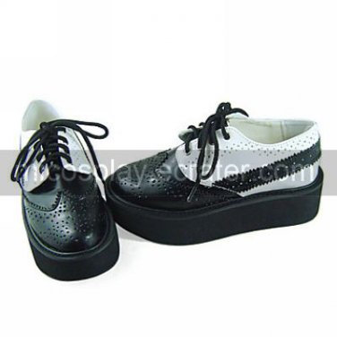 Handmade White and Black PU Leather 5.5cm Platform Punk Lolita Shoes