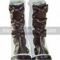 Handmade White and Brown PU Leather 4.5cm High Heel Princess Lolita Boots with Bow