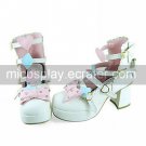 Handmade White and Pink PU Leather 7.5cm High Heel Sweet Lolita Shoes