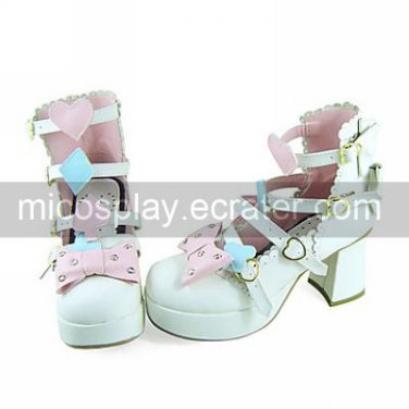 Handmade White and Pink PU Leather 7.5cm High Heel Sweet Lolita Shoes
