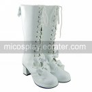 Handmade White High Gloss PU Leather 6.3cm High Heel Sweet Lolita Boots with Bow