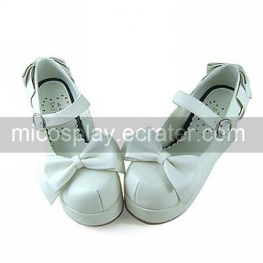 Handmade White and Red PU Leather 8cm Wedge Classic Lolita Shoes