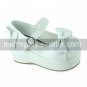 Handmade White and Red PU Leather 8cm Wedge Classic Lolita Shoes