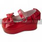 Handmade White and Red PU Leather 8cm Wedge Classic Lolita Shoes