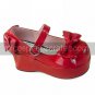 Handmade White and Red PU Leather 8cm Wedge Classic Lolita Shoes
