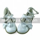Handmade White PU Leather 2cm Flat Casual Lolita Shoes with Bow