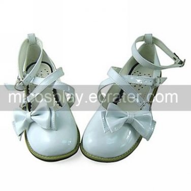 Handmade White PU Leather 2cm Flat Casual Lolita Shoes with Bow