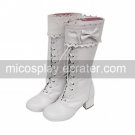 Handmade White PU Leather 4.5cm High Heel Country Lolita Boots with Bow