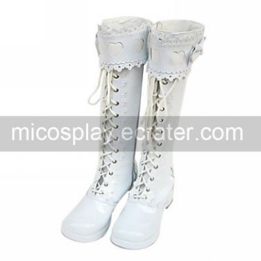 Handmade White PU Leather 4.5cm High Heel Princess Lolita Boots